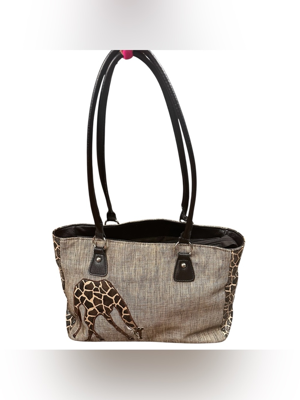 Bueno Giraffe Safari Canvas Faux Leather Shoulder Tote Bag Brown Animal Print
